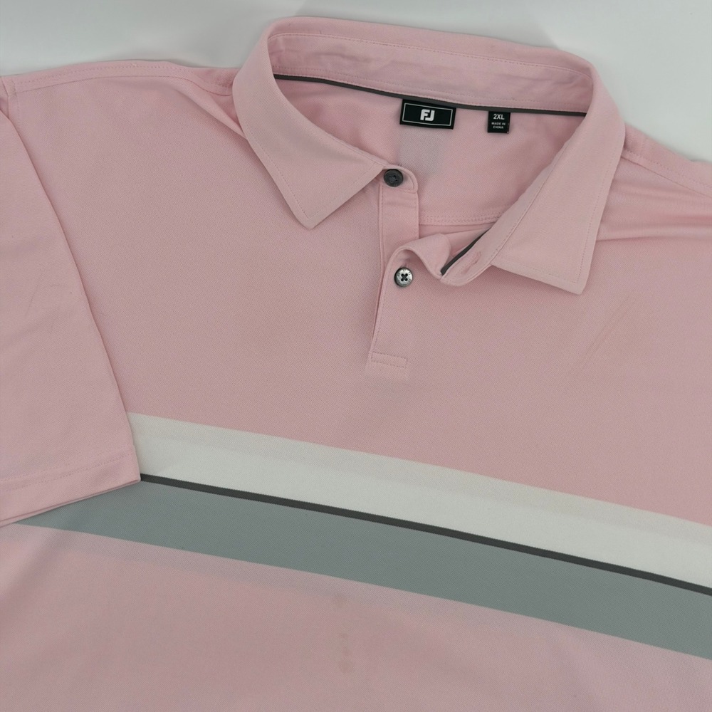 Footjoy FJ Mens Pink‎ White Grey Stripe Golf Polo Shirt 2XL